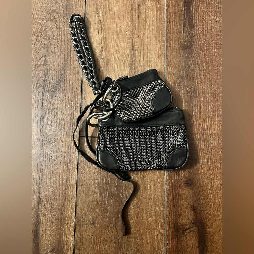 BCBGMaxAzria Black and Silver Mesh Wristlet
